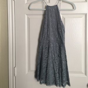 Grey/Blue High-Necked Lace Dress