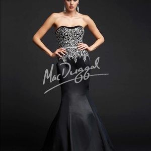 Brand new (with tags) MacDuggal black satin gown.