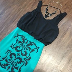 Embroidered Black & Green Dress