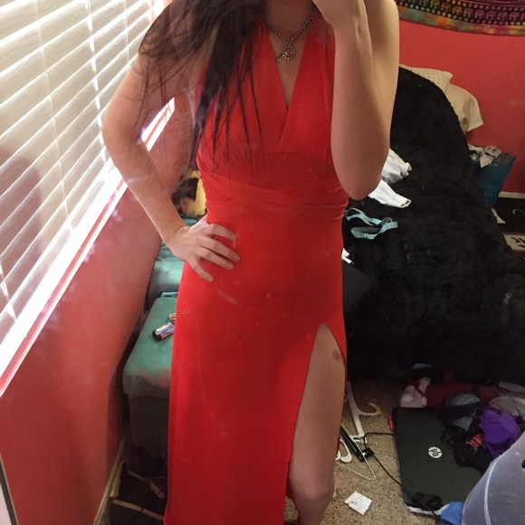 Red high leg slit dress, never worn.