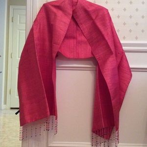 Salmon colored silk beaded scarf
