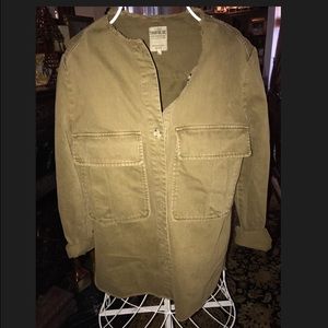 ZARA Khaki Frayed Jacket Long Sleeves Overshirt