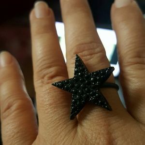 Black star fashion party ring large adjustable