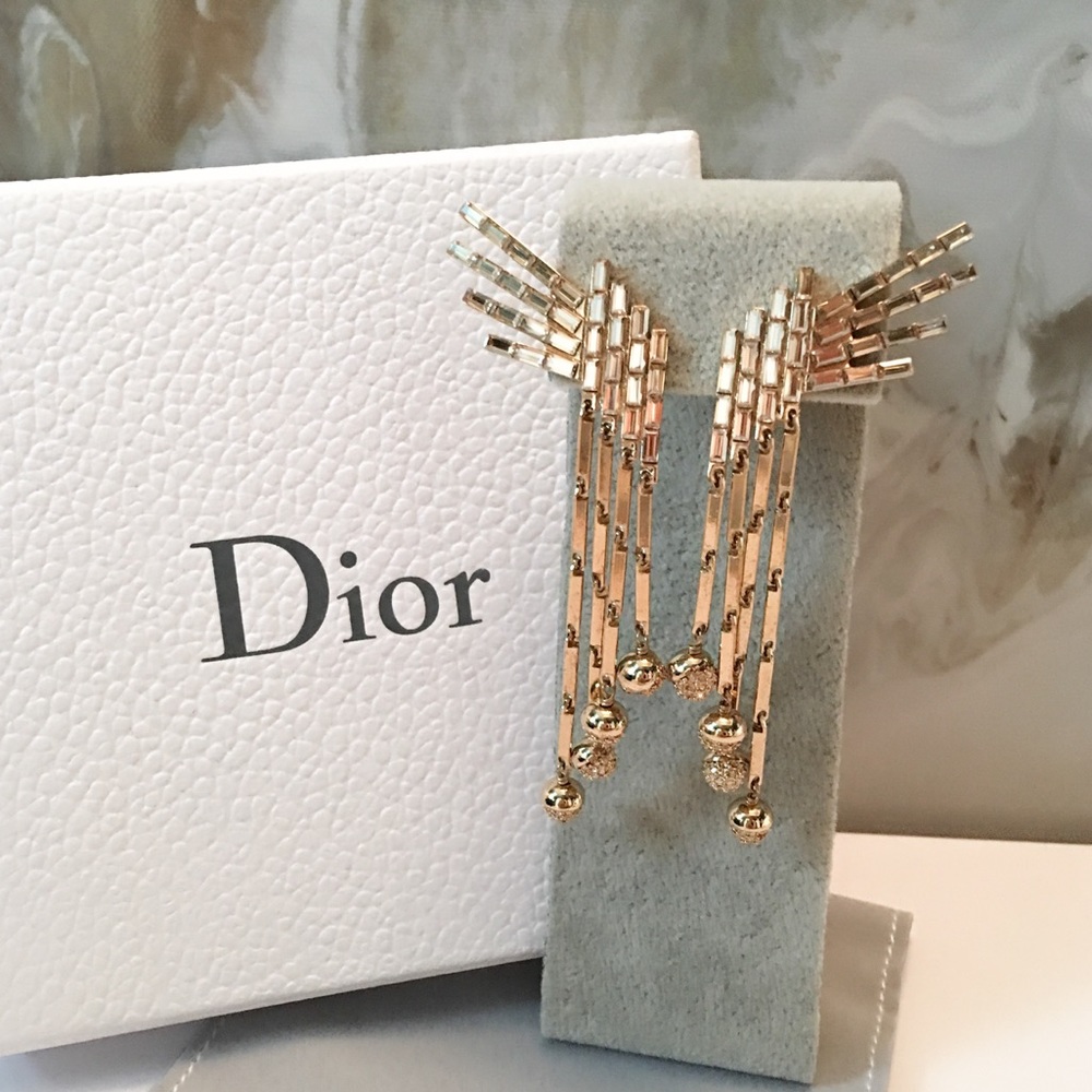 RARE Dior Crystal Mis En Dior Wing Gold Earrings - Picture 2 of 7