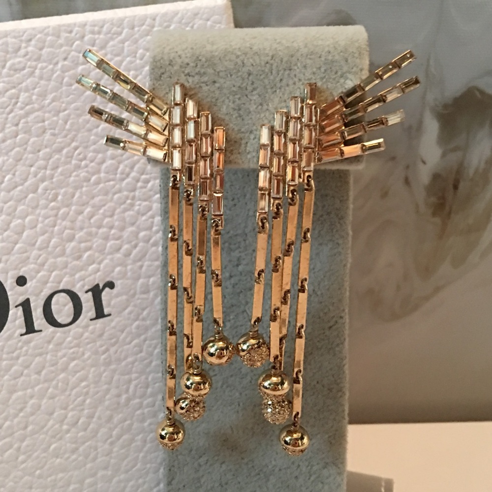 RARE Dior Crystal Mis En Dior Wing Gold Earrings - Picture 3 of 7