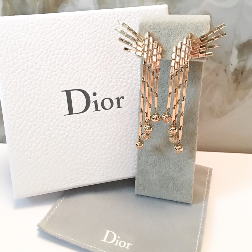 RARE Dior Crystal Mis En Dior Wing Gold Earrings - Picture 1 of 7