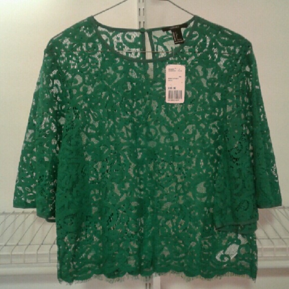 Forever 21 emerald green lace top