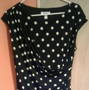 Navy blue wrap dress with polka dots