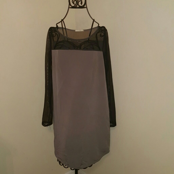 Grey Chiffon sleeve party dress