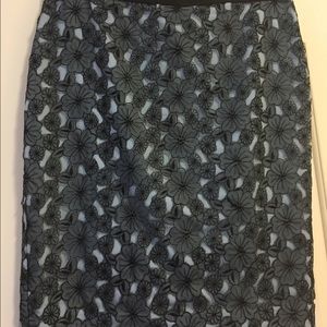 Ann Taylor black lace over dusty blue skirt