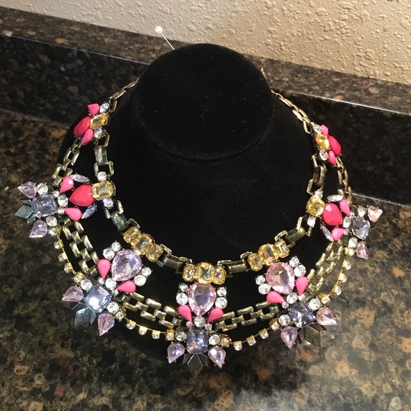 Pink and gold rhinestone statement necklace