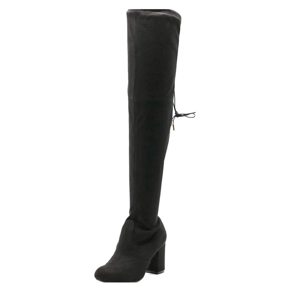 Black, over the knee, faux suede boots