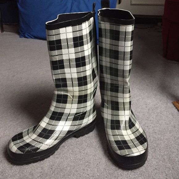 Black and White Plaid Rainboots