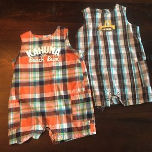 2 Carter's Baby Boy Plaid Rompers! 9 mos
