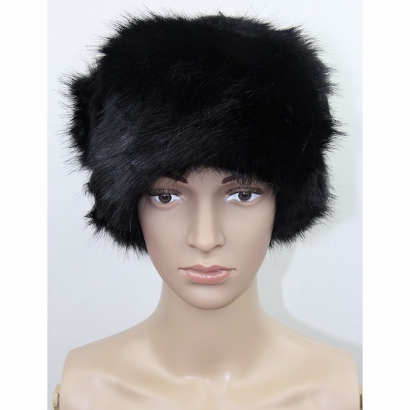 Black Faux Fur Russian Cossack Winter Hat Earmuff - Picture 3 of 3