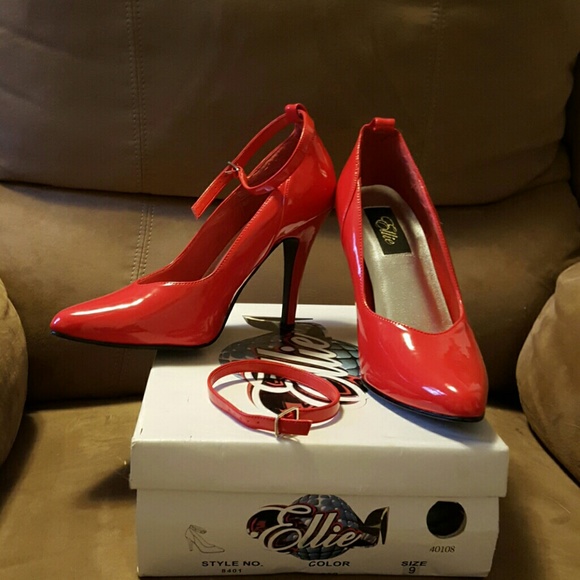 Faux patent leather red stiletto heels
