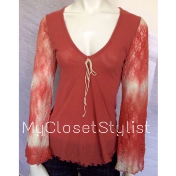 Anthropologie OMBRE Mesh Bell Sleeve V Top NWT S/M - Picture 1 of 4