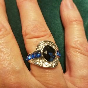 Ring CZ blue and white sapphires. Gold filled.