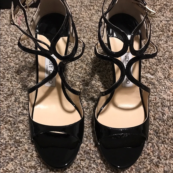 Jimmy Choo Lang Patent Strappy Sandal Black - Picture 1 of 4