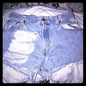 CARMAR (LF) ripped/studded high waisted shorts
