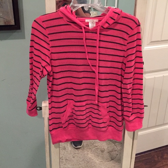 3/4 length pink and grey striped hoodie