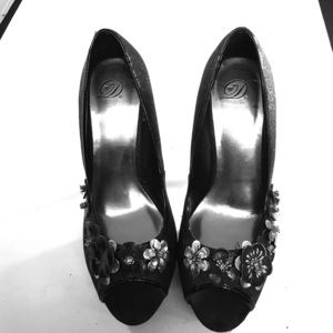 Dark sparkly flowered heels