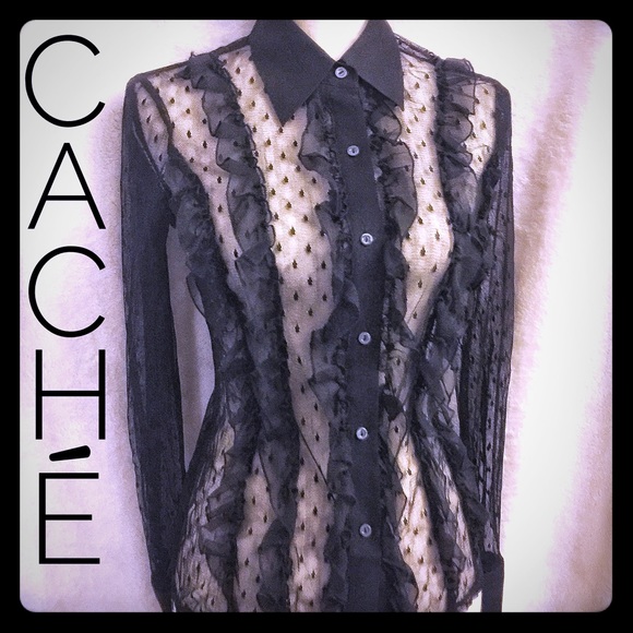❌SOLD❌Cache Lacy Peek Top with Silk Trim SZ SM