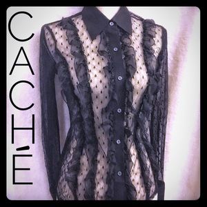 ❌SOLD❌Cache Lacy Peek Top with Silk Trim SZ SM