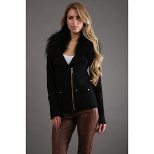 Minnie Rose Stitch Moto Jacket w/ Lamb Fur Collar