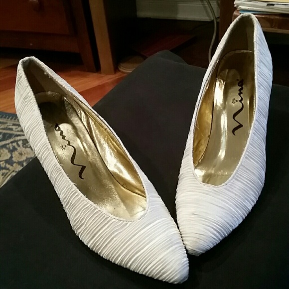 Nina; Champagne Fantasia Fabric Heels