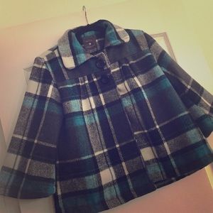 Blue Plaid Wool Pea Coat!