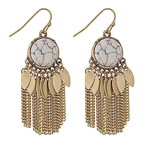 Jewelry - 🎹👂🏼Natural Stone & Metal Fringe Earrings-White Jewelry - 🎹👂🏼Natural Stone & Metal Fringe Earrings-White