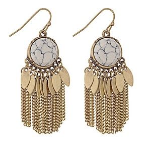 Jewelry - 🎹👂🏼Natural Stone & Metal Fringe Earrings-White Jewelry - 🎹👂🏼Natural Stone & Metal Fringe Earrings-White