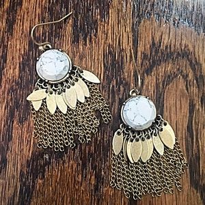 Jewelry - 🎹👂🏼Natural Stone & Metal Fringe Earrings-White Jewelry - 🎹👂🏼Natural Stone & Metal Fringe Earrings-White