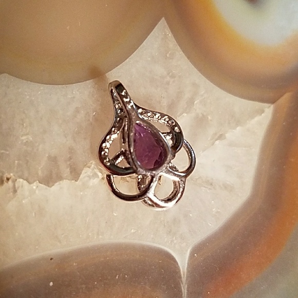 Silver amethyst & diamond necklace NWOT - Picture 2 of 7