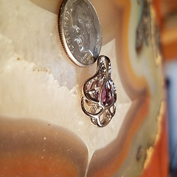 Silver amethyst & diamond necklace NWOT - Picture 6 of 7