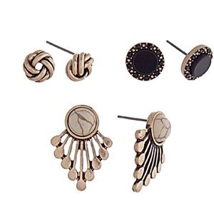 Jewelry - 🎹👂🏼Fan/Knot/Stud Earring Trio-White & Black Jewelry - 🎹👂🏼Fan/Knot/Stud Earring Trio-White & Black