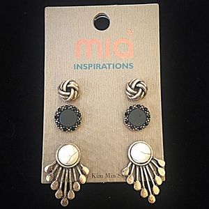 Jewelry - 🎹👂🏼Fan/Knot/Stud Earring Trio-White & Black Jewelry - 🎹👂🏼Fan/Knot/Stud Earring Trio-White & Black