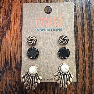 Jewelry - 🎹👂🏼Fan/Knot/Stud Earring Trio-White & Black Jewelry - 🎹👂🏼Fan/Knot/Stud Earring Trio-White & Black