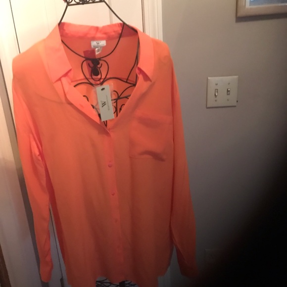 BEAUTIFUL  ORANGE SILK BUTTON DOWN BLOUSE/TOP