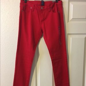 Red skinny jeans