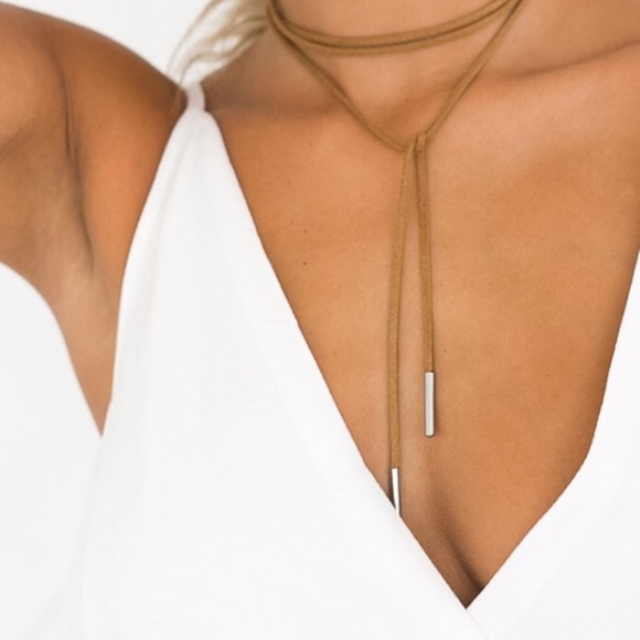 ✨ Dainty Chic Tan Suede Leather Lariat Wrap Choker