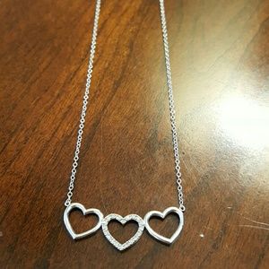 14K White Gold Triple Heart Necklace