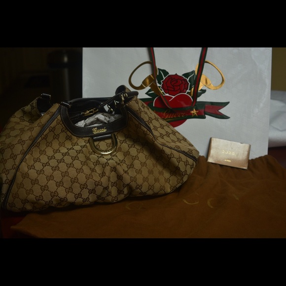 Gucci D ring hobo canvas bag