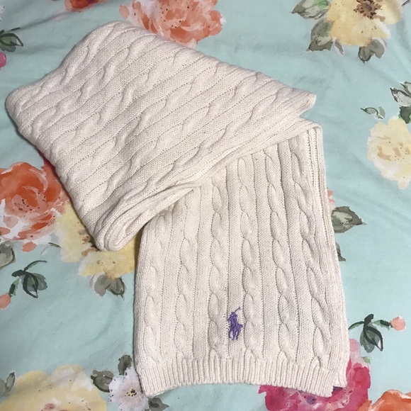 Cream Ralph Lauren Cable Knit Scarf