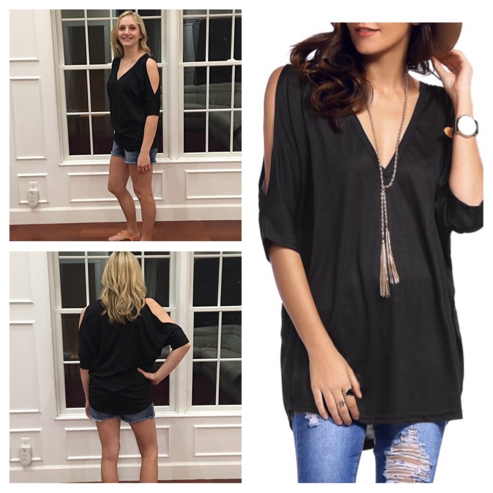 low cut asymmetrical black shirt