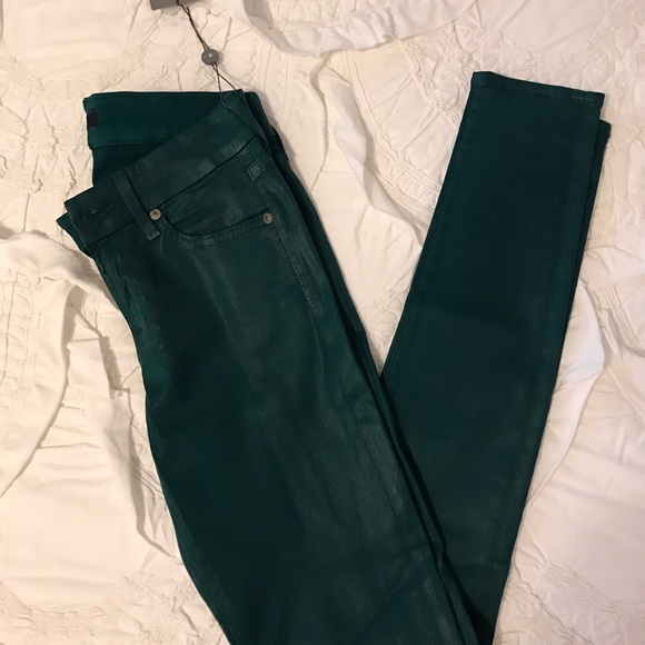 Brand New Green Waxed 7 For All Mankind Jeans