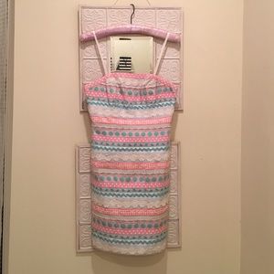 Lilly Pulitzer blue and pink strapless dress