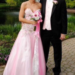 Pink Embroidered Dropwaist Prom Dress
