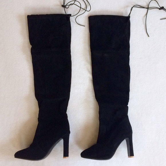 Restocking!Black Over the Knee Heeled Boots - Picture 4 of 4